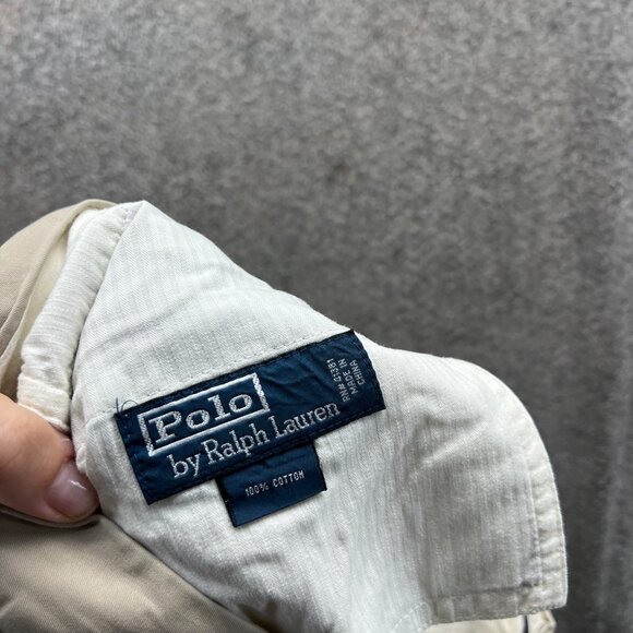 Vintage Polo Ralph Lauren Shorts Mens 34 Beige Chino Flat Front Tan Khaki Cotton - Picture 7 of 12